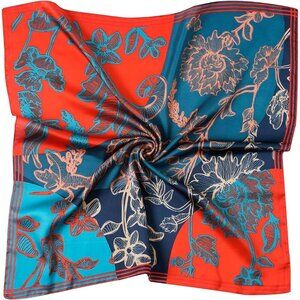 Women Navy Flower Headscarf Satin Bandana Pattern Polyester Breathable Scarves